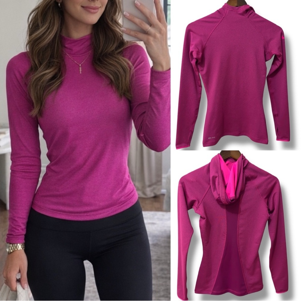 Nike Pro | NWOT Magenta Dri-FIT Hooded Warm Long Sleeve Athletic Top (sz XS/S)